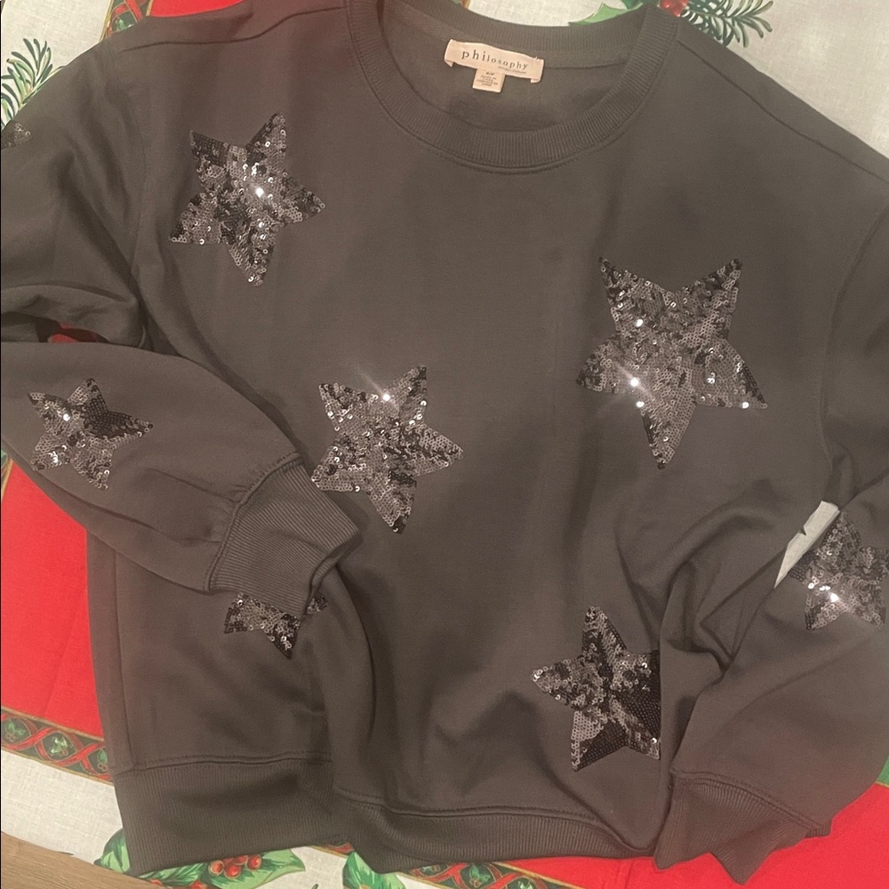 Philosophy Gray Sequin Star Sweatshirt